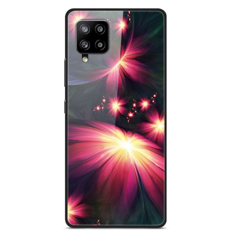 Deksel for Samsung Galaxy A42 5G Rød Fancy Blomster I Herdet Glass