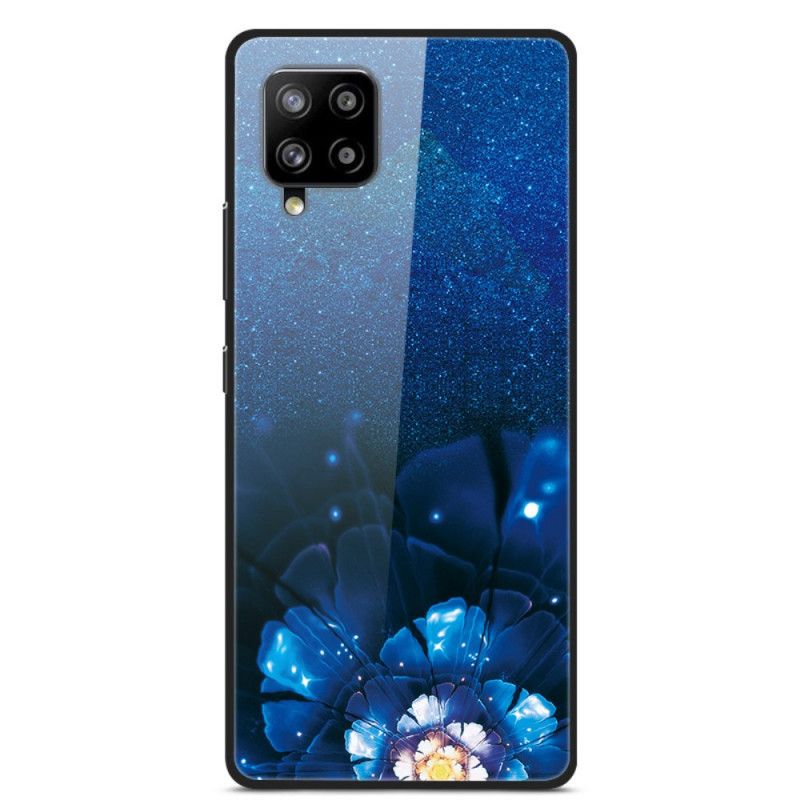 Deksel for Samsung Galaxy A42 5G Rød Fancy Blomster I Herdet Glass