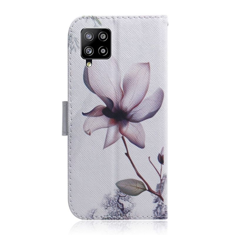 Lærdeksel Folio Deksel Samsung Galaxy A42 5G Mobildeksel Gammel Roseblomst