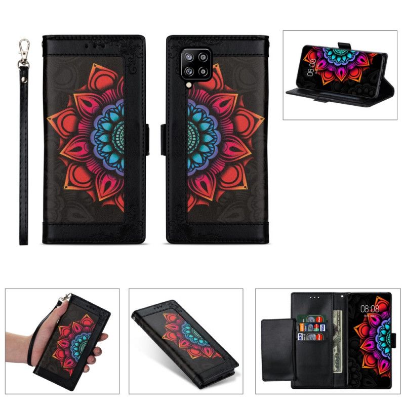 Lærdeksel Folio Deksel Samsung Galaxy A42 5G Svart Mandala Dekorasjon Med Tanga