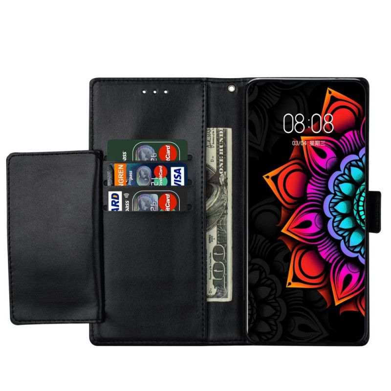 Lærdeksel Folio Deksel Samsung Galaxy A42 5G Svart Mandala Dekorasjon Med Tanga