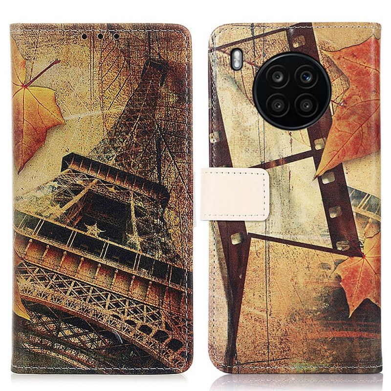 Folio Deksel Til Huawei Nova 8i / Honor 50 Lite Eiffeltårnet Om Høsten