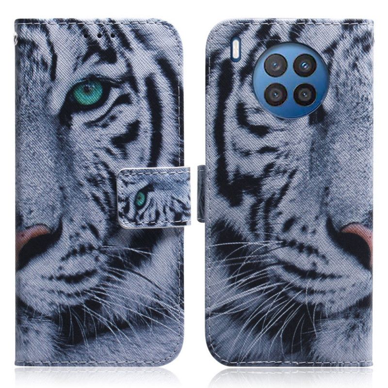 Lærdeksel Folio Deksel Huawei Nova 8i / Honor 50 Lite Mobildeksel White Tiger