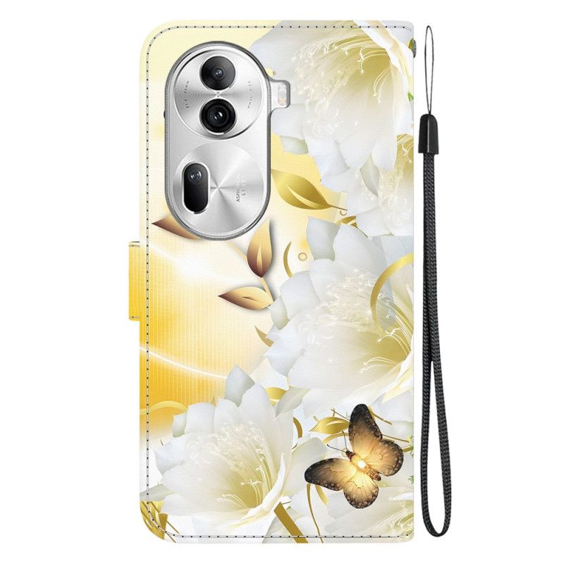 Folio Deksel Oppo Reno 11 Pro 5g Gylne Sommerfugler Og Blomster