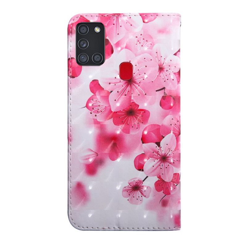 Folio Deksel for Samsung Galaxy A21s Rosa Blomster