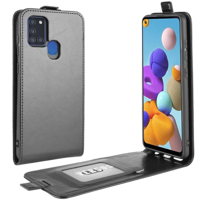 Folio Deksel for Samsung Galaxy A21s Svart Sammenleggbar Skinneffekt