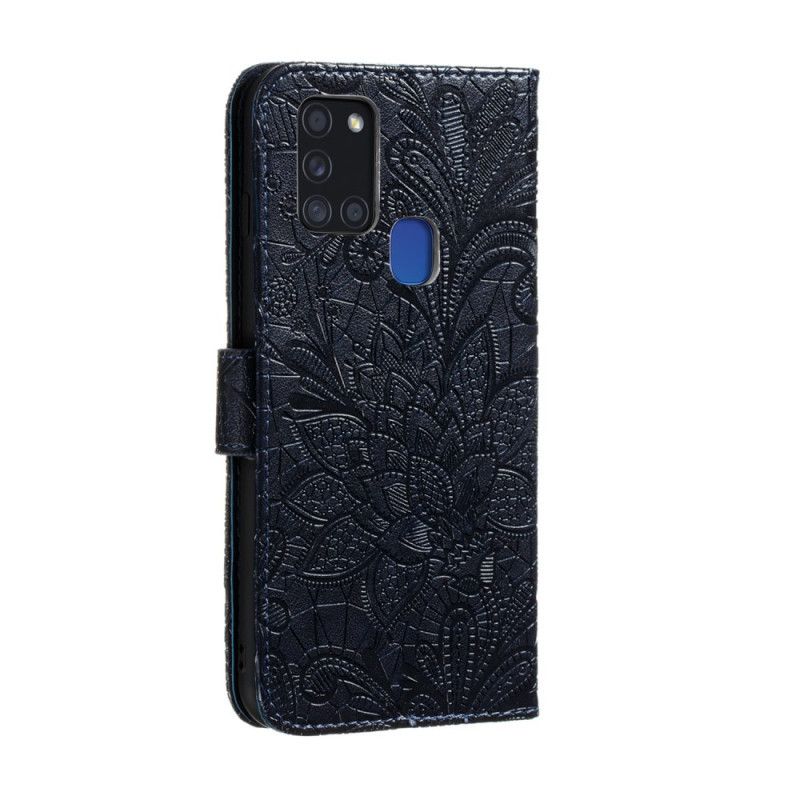 Folio Deksel Samsung Galaxy A21s Rød Tribal Thong Blomster