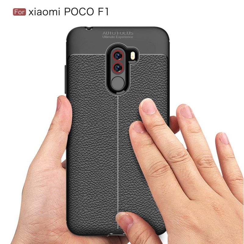 Deksel Xiaomi Pocophone F1 Svart Dobbeltlinjet Litchi-Effekt