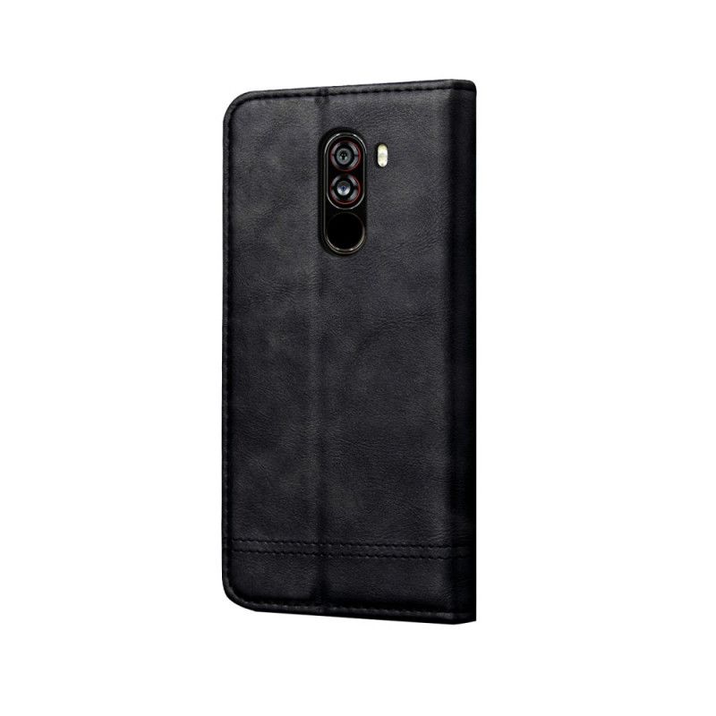 Folio Deksel Xiaomi Pocophone F1 Svart Sydd Skinneffekt