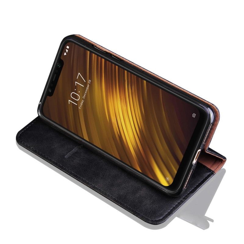 Folio Deksel Xiaomi Pocophone F1 Svart Sydd Skinneffekt