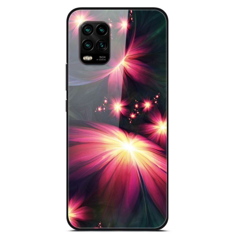 Deksel Xiaomi Mi 10 Lite Mørk Blå Fancy Blomster I Herdet Glass