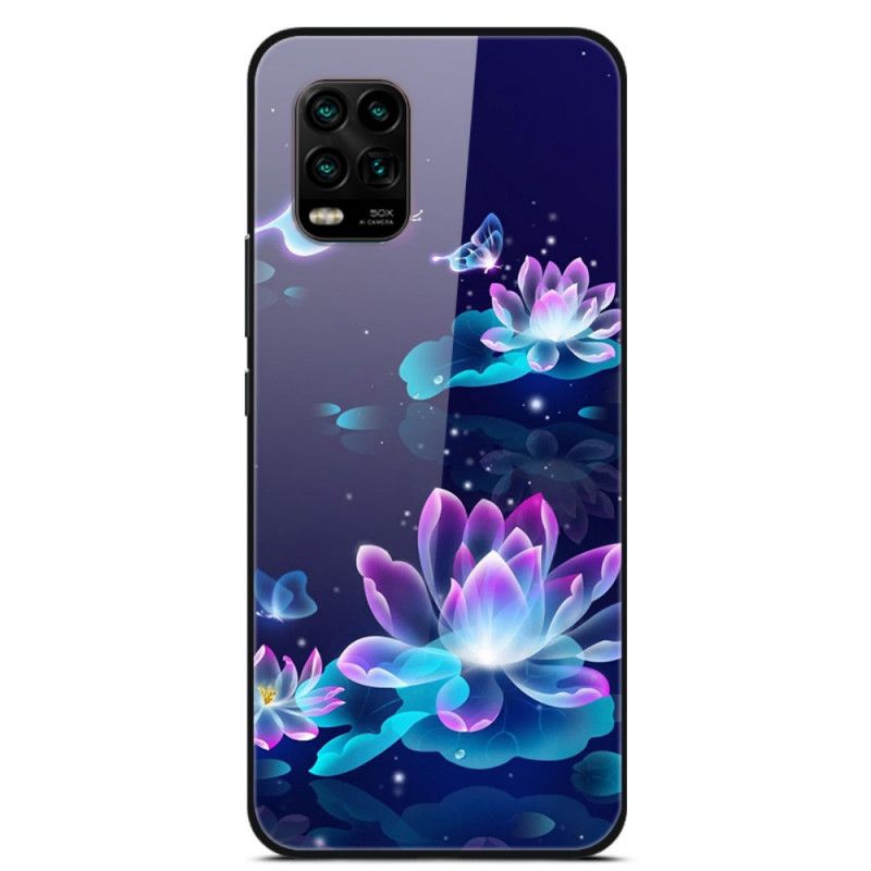 Deksel Xiaomi Mi 10 Lite Mørk Blå Fancy Blomster I Herdet Glass