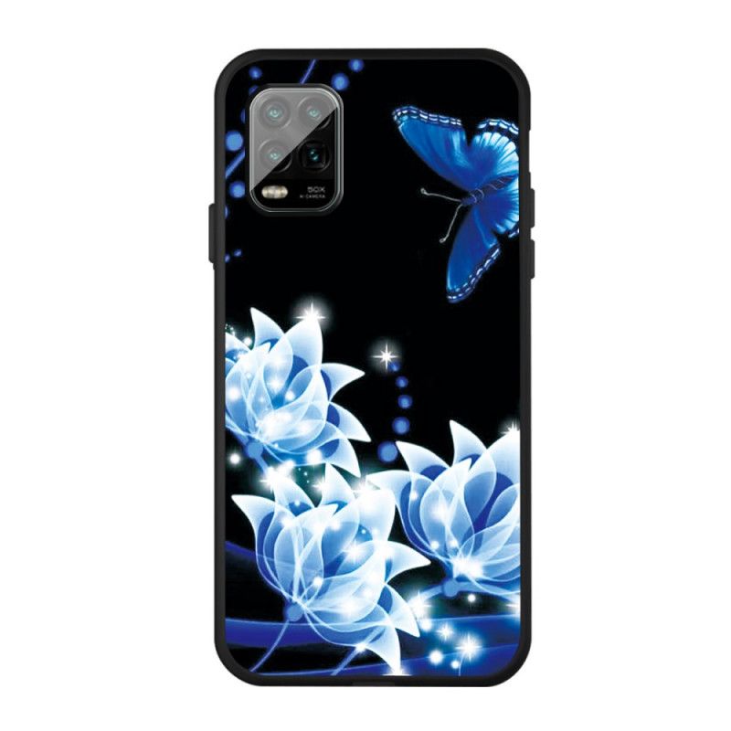 Deksel Xiaomi Mi 10 Lite Sommerfugl Og Blå Blomster