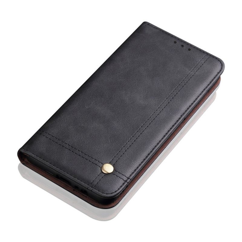 Folio Deksel for Xiaomi Mi 10 Lite Svart Sydd Skinneffekt