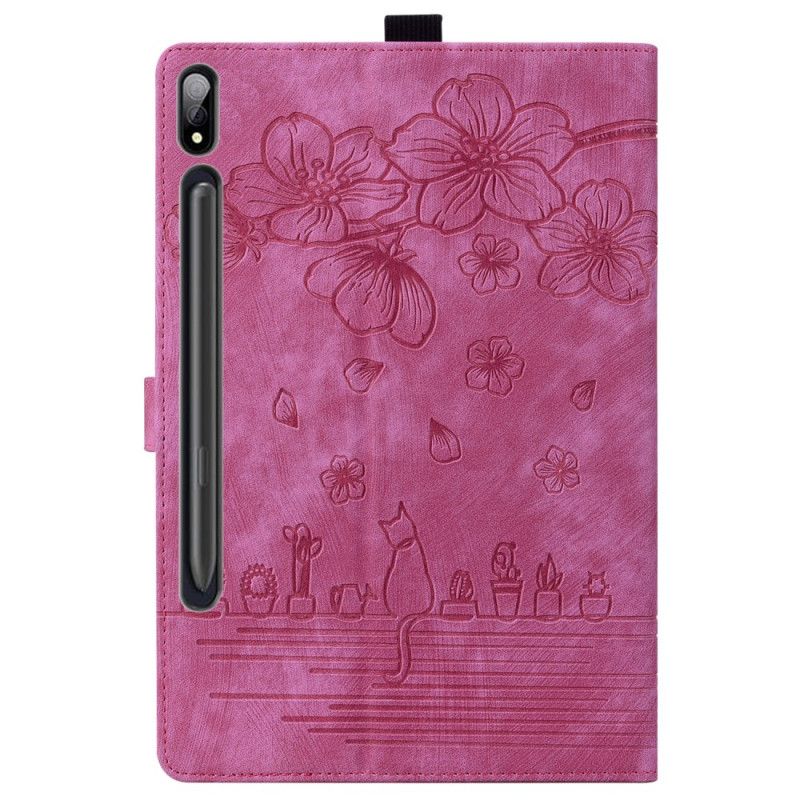 Case Etui Samsung Galaxy Tab S9 Ultra Mobildeksel Blomster- Og Kattemønstre