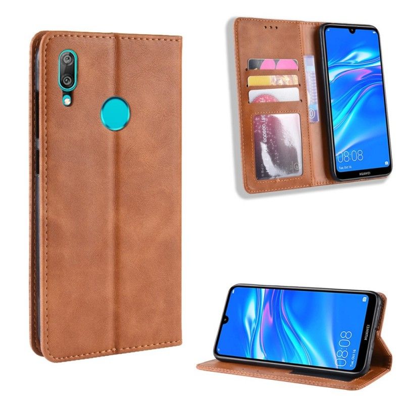 Folio Deksel for Huawei Y7 2019 Brun Stilisert Vintage Skinneffekt