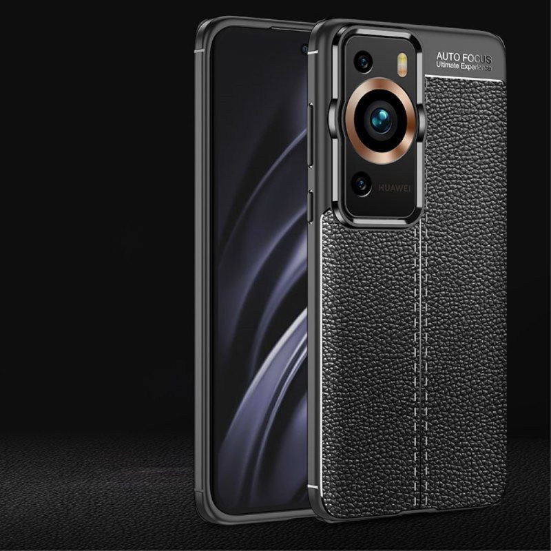 Deksel Til Huawei P60 Pro Dobbel Line Litchi Leather Effect