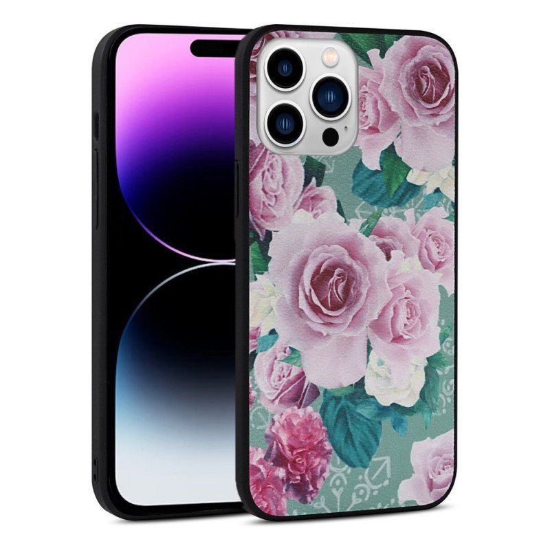 Deksel Til iPhone 14 Pro Blomster I Kunstskinn