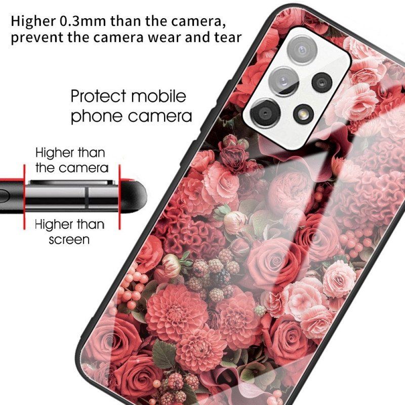 Deksel Til Samsung Galaxy A13 Rose Blomster Herdet Glass