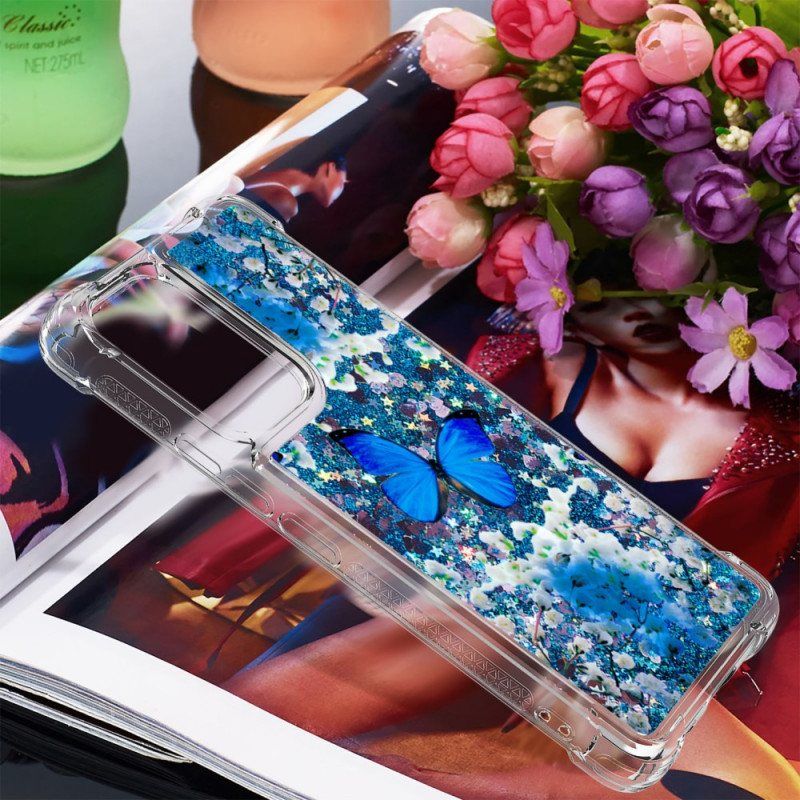 Deksel Til Samsung Galaxy A53 5G Glitter Blå Sommerfugler