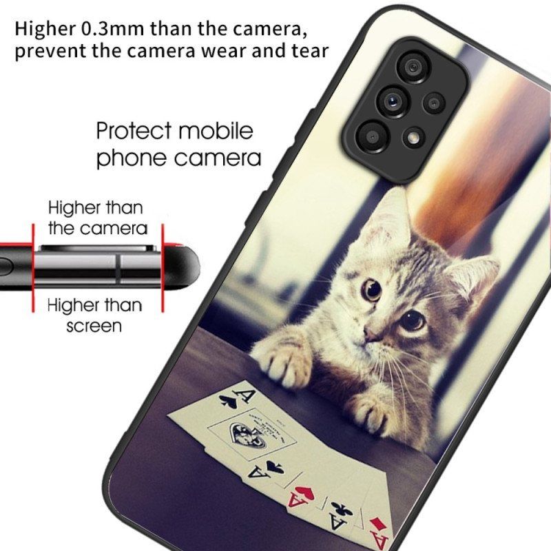 Deksel Til Samsung Galaxy A53 5G Poker Cat Herdet Glass