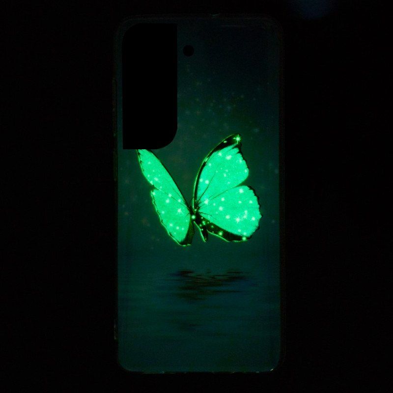 Deksel Til Samsung Galaxy S22 5G Fluorescerende Blå Sommerfugler