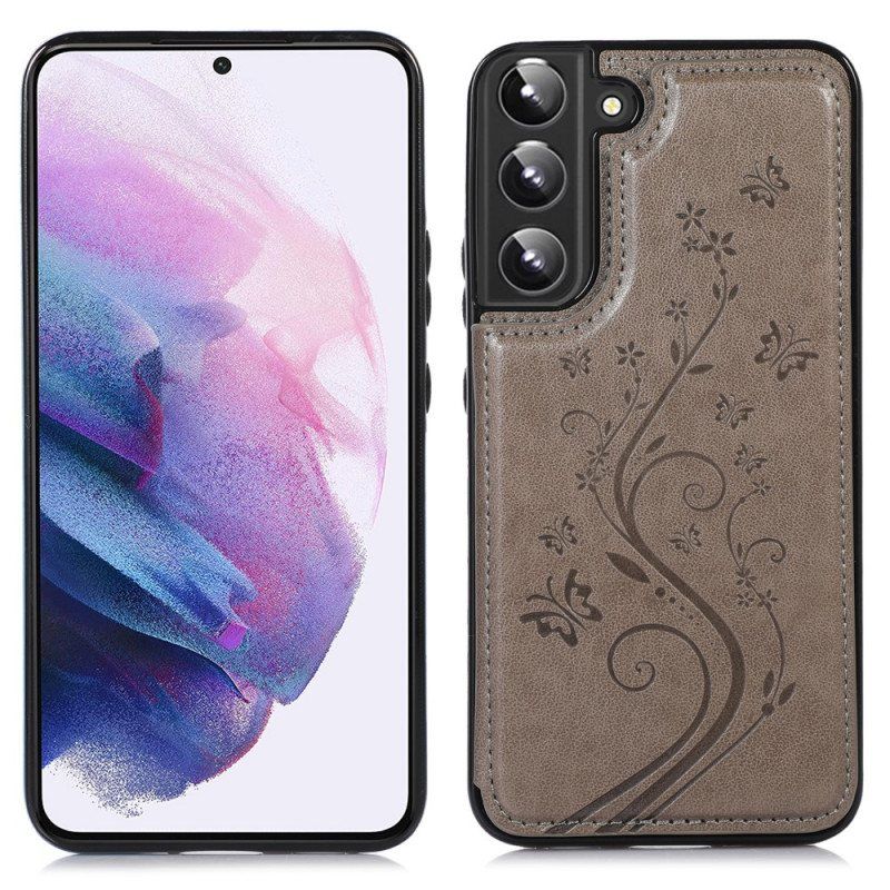 Deksel Til Samsung Galaxy S22 5G Kortholder I Kunstskinn Stativ Blomster