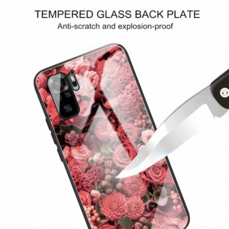 Deksel Til Xiaomi Redmi Note 10 / 10S Rose Blomster Herdet Glass