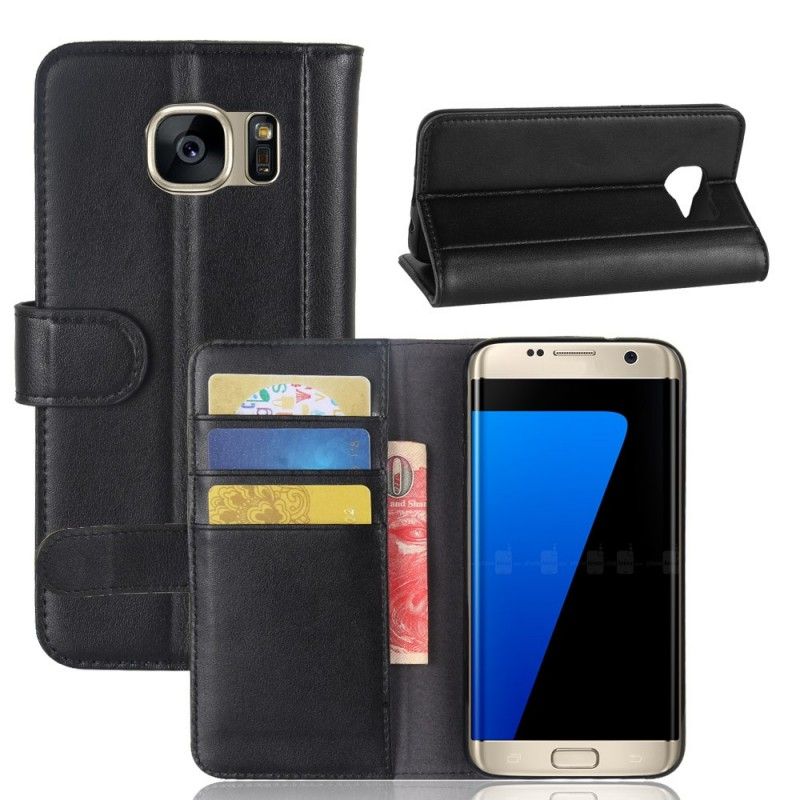 Folio Deksel for Samsung Galaxy S7 Edge Svart Delt Skinn