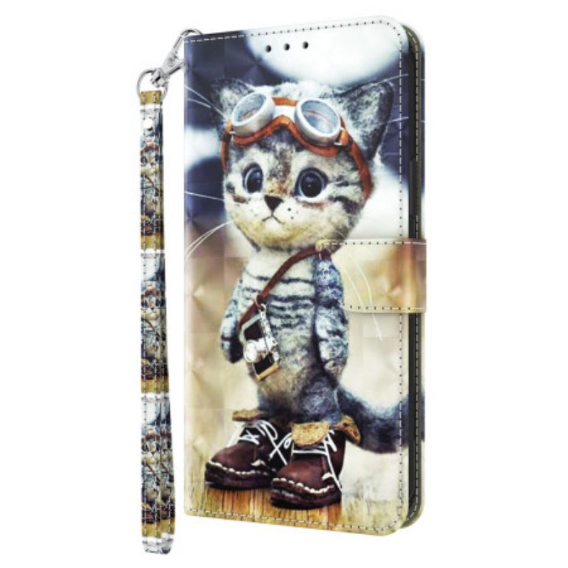 Folio Deksel Xiaomi Redmi Note 13 4g Aviator Cat Med Stropp Beskyttelse Deksel