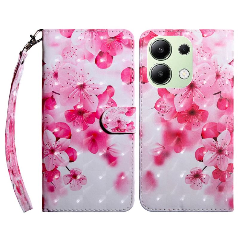 Folio Deksel Xiaomi Redmi Note 13 4g Røde Blomster Med Stropp