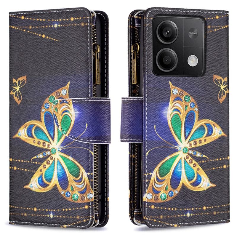 Lærdeksel Folio Deksel Xiaomi Redmi Note 13 4g Mobildeksel Rhinestone Butterflies Wallet