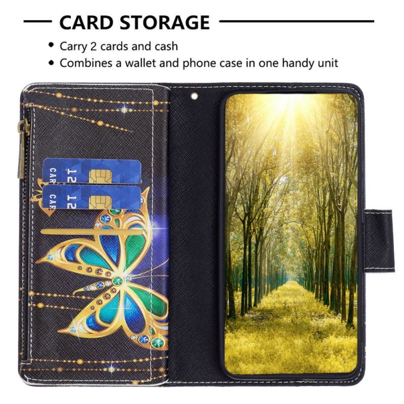 Lærdeksel Folio Deksel Xiaomi Redmi Note 13 4g Mobildeksel Rhinestone Butterflies Wallet