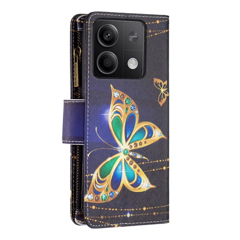 Lærdeksel Folio Deksel Xiaomi Redmi Note 13 4g Mobildeksel Rhinestone Butterflies Wallet