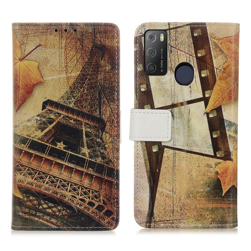 Lærdeksel Folio Deksel Alcatel 3l (2021) / 1s (2021) Mobildeksel Eiffeltårnet Om Høsten