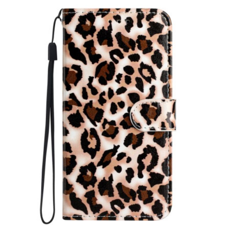 Folio Deksel Motorola Edge 50 Leopard Print Strappy Beskyttelse Deksel