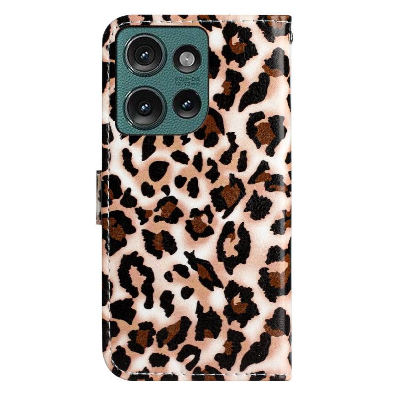 Folio Deksel Motorola Edge 50 Leopard Print Strappy Beskyttelse Deksel