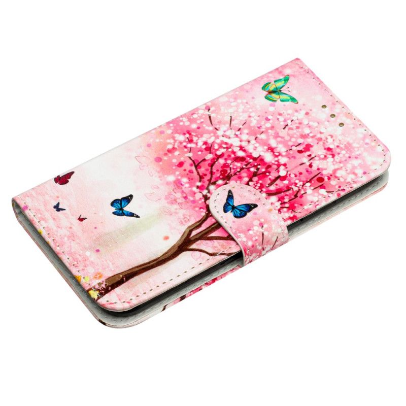 Lærdeksel Folio Deksel Motorola Edge 50 Mobildeksel Cherry Blossom Tree Med Stropp