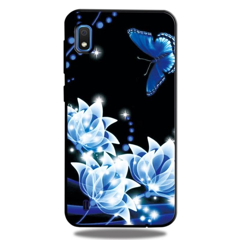 Deksel Samsung Galaxy A10 Mobildeksel Sommerfugl Og Blå Blomster