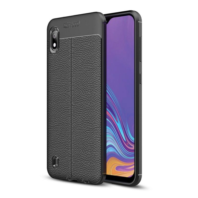 Deksel Samsung Galaxy A10 Svart Dobbeltlinjet Lychee-Effekt Anti-fall