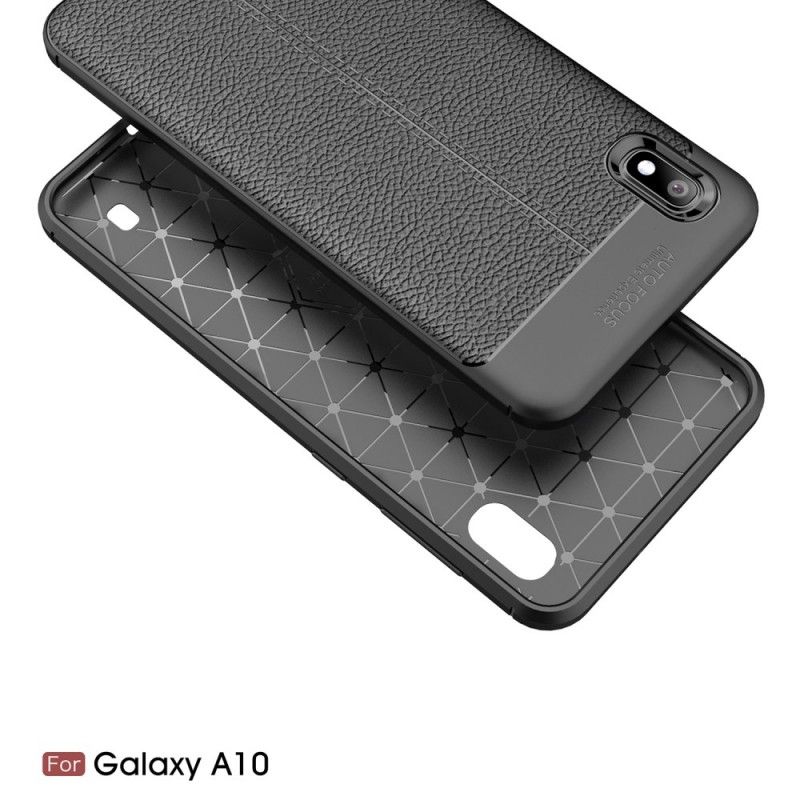 Deksel Samsung Galaxy A10 Svart Dobbeltlinjet Lychee-Effekt Anti-fall