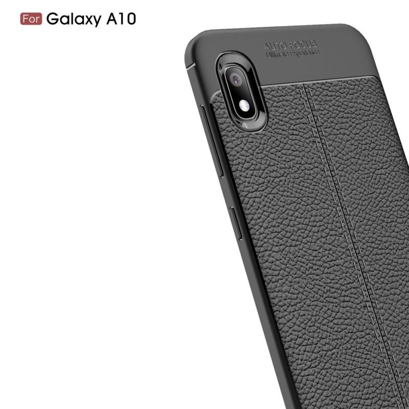 Deksel Samsung Galaxy A10 Svart Dobbeltlinjet Lychee-Effekt Anti-fall