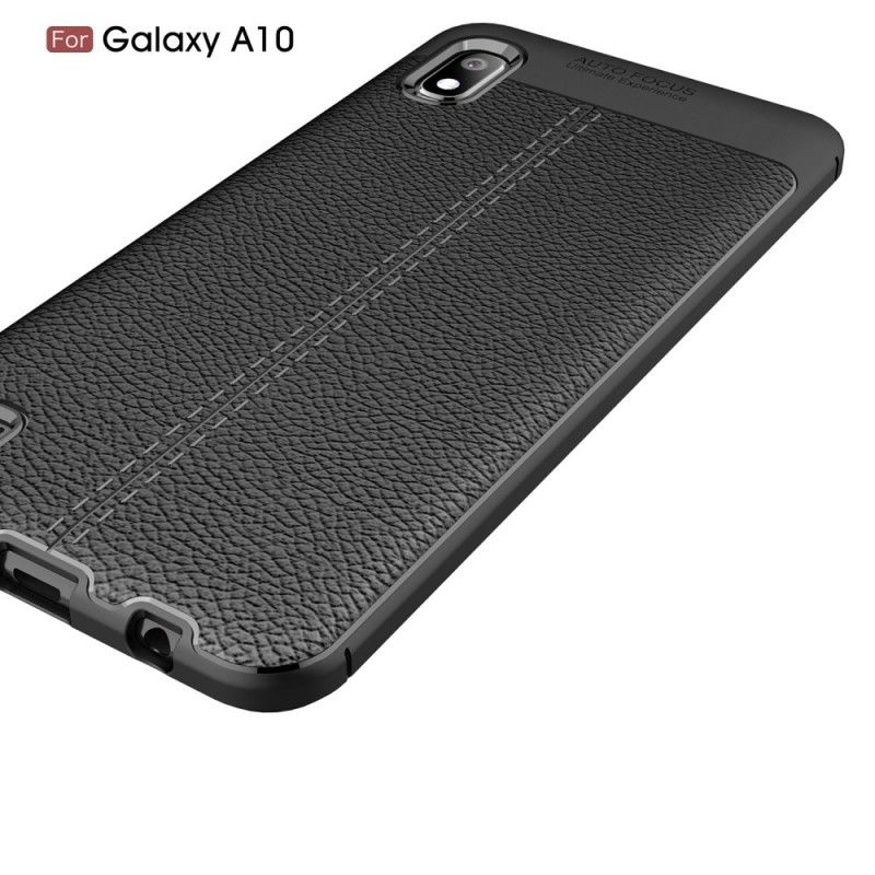 Deksel Samsung Galaxy A10 Svart Dobbeltlinjet Lychee-Effekt Anti-fall