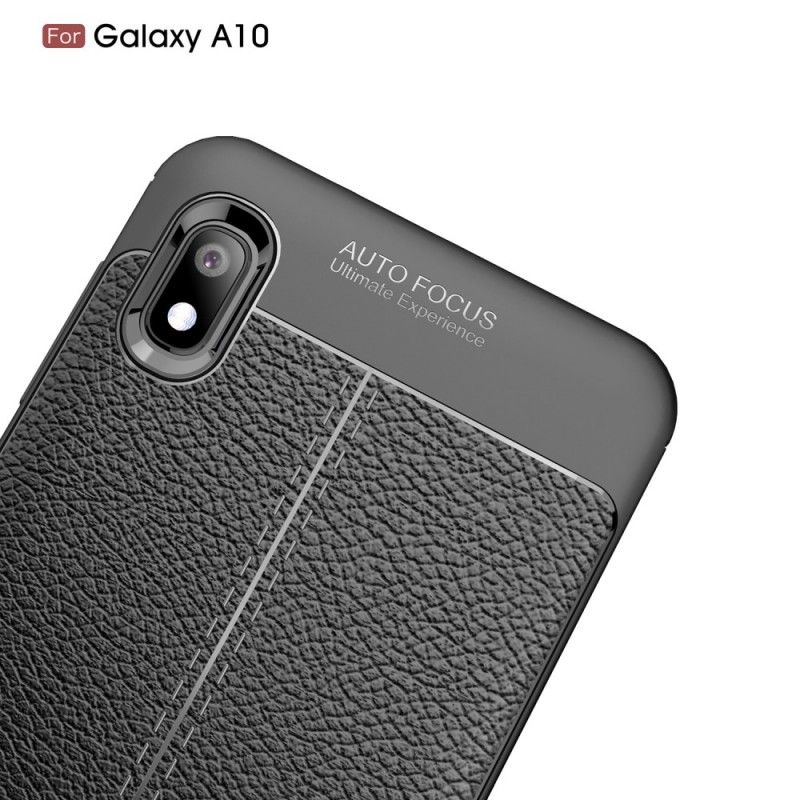 Deksel Samsung Galaxy A10 Svart Dobbeltlinjet Lychee-Effekt Anti-fall