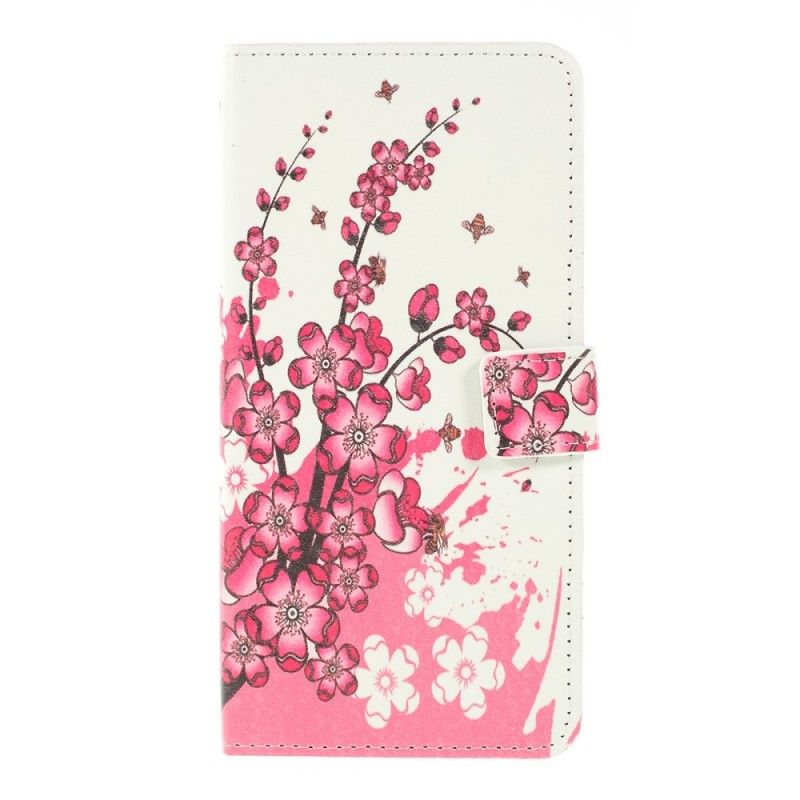 Folio Deksel Samsung Galaxy A10 Magenta Tropiske Blomster