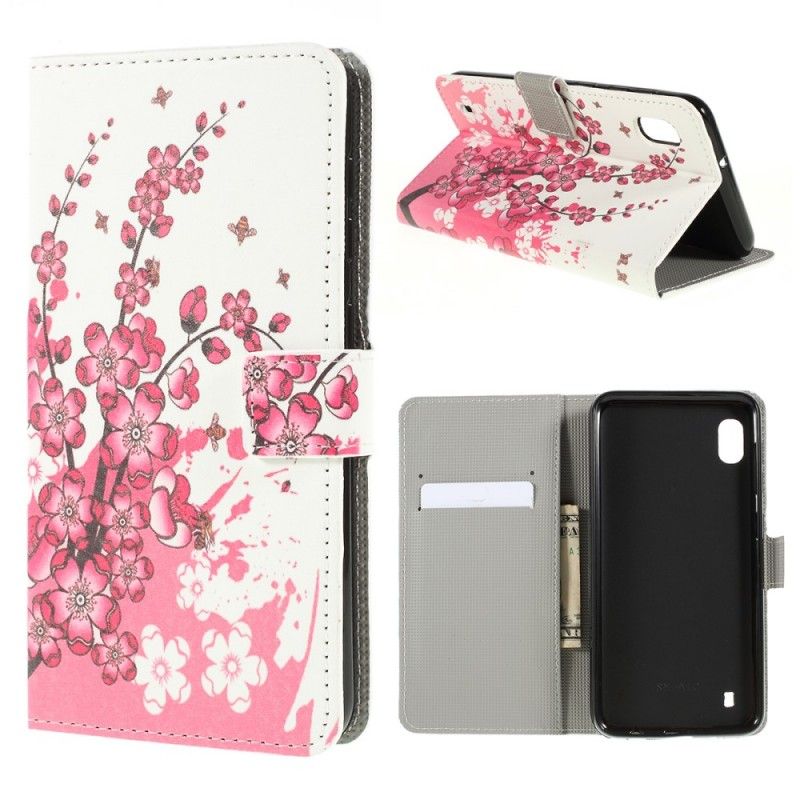 Folio Deksel Samsung Galaxy A10 Magenta Tropiske Blomster