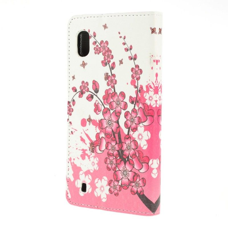 Folio Deksel Samsung Galaxy A10 Magenta Tropiske Blomster