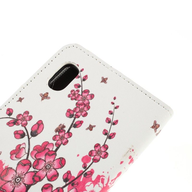 Folio Deksel Samsung Galaxy A10 Magenta Tropiske Blomster