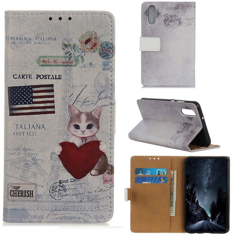 Lærdeksel Folio Deksel Sony Xperia 5 Omreisende Katt