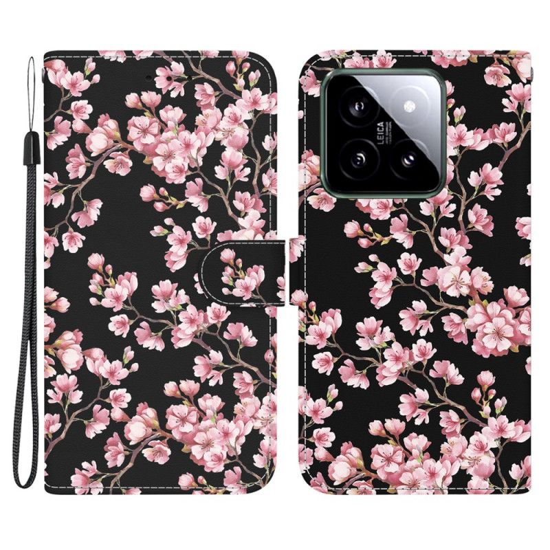 Folio Deksel Xiaomi 14 Strappede Plommeblomster